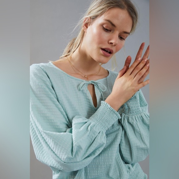 Anthropologie smocked boho blouse size xs light minty green - Picture 6 of 7